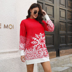 Robe ample en tricot jacquard de Noël en laine et flocons de neige