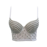Diamant-BH-Camisole, kurz, gebraten, für die Straße, Nachtclub, Tube-Top mit Perlenbesatz, umwickelte Brust