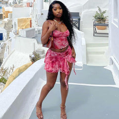 Printed Camisole Split Skirt Two Piece Suit Suit Trendy