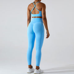 Nahtloser Yoga-Anzug, Cross Beauty, Rückenübungsunterwäsche, Pfirsich-Hüftlift, schnell trocknende Yoga-Hose