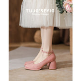 Escarpins épais à brides style rétro français pour femmes