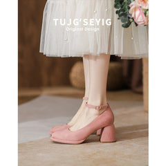 Escarpins épais à brides style rétro français pour femmes