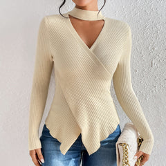 Schlichter, einfarbiger Pullover mit V-Ausschnitt, Strickpullover