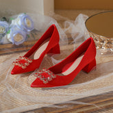 Women's Red High Rhinestone Wedding Chunky Banquet