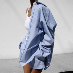 Ensemble deux pièces confortable, chemise ample à manches longues et short