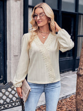 Casual V neck Imitation Sweater Lace Long Sleeved Top