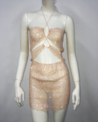 Robe résille à strass, robe moulante à lacets, robe dos nu