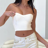 Tight Strapless Knitted Hollow Out Cutout Vest Outer Wear Woolen Top