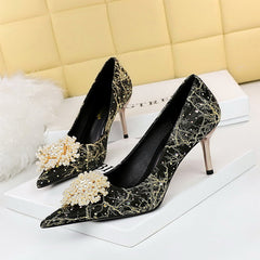 Stylish Women's Metal Stiletto Shallow Mouth Heels