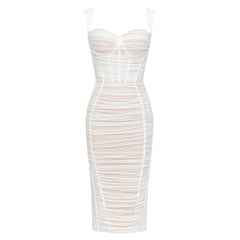 Mesh Socialite Camisole Split Mid Length Bandage One Piece Dress