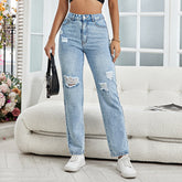 Casual All-Match Ripped Straight Jeans