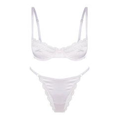 Underwear Stretch Satin Satin Satin Lace Edge Bra Set