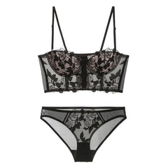 Floral Embroidered Underwear Soft Underwire Push up Breast Holding Corset Vest Bra Suit