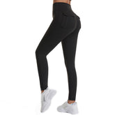 Yogahose, hohe Taille, Vlies-Fitnesshose, Doppeltaschen, schnelltrocknend, schmale Trainingshose