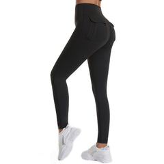 Yogahose, hohe Taille, Vlies-Fitnesshose, Doppeltaschen, schnelltrocknend, schmale Trainingshose