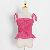 Gilet amincissant classique japonais-coréen à volants, à porter une seule fois, couleur unie, avec nœud et bretelles