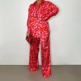 Ensemble deux pièces chemise ample à manches longues et pantalon ample imprimé