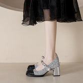 Chaussures hautes Jane à bout carré et style français pour femmes