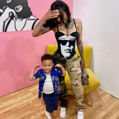 F00006148Haut tube asymétrique irrégulier à col en V, imprimé artistique noir et blanc