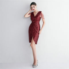 Pailletten Handwerk Perlen Party Kleid Cocktail Slim Fit Abendkleid Elegante