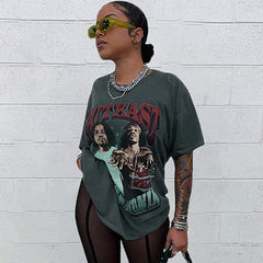 Short Sleeved T shirt Graphic Printed round Neck Casual Loose Fitting T shirt