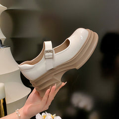 Damen Mary Jane Retro Kuhfell High Heels