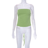 Haut tube uni à nouer, dos nu, cache-cœur, coupe slim, sous-vêtement court