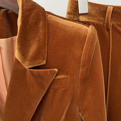 Business-Anzug aus Pleuche mit einem Knopf und Schlaghose, zweiteiliges Set