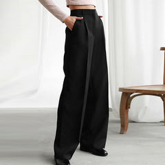 Pantalon de travail décontracté pour le bureau, taille haute, jambes larges, drapé et plissé