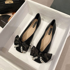 Chaussures coréennes à bout carré et nœud doux pour femme