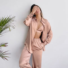 Unterwäsche Hemd mit Kragen Oberteil Hose Dreiteiliger Pyjama Home Wear