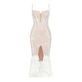Bandage Dress Lace Ruffled Slit Sheath Fishtail Cami Dress Bandage Dress