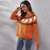 Pull tricoté à manches longues en jacquard à pois rétro avec motif tête de mort fantôme, ample, pour Halloween