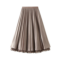 High Waist Slimming Pleated Gauze Skirt Flocking Bow Mesh Two Way Skirt