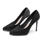 Women's High Pointed Toe Stiletto Waterproof Platform Pumps Solid Heels