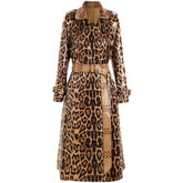 Schlangenhaut Leopardenmuster Langer Trenchcoat Göttin Langarm Lederjacke Mantel