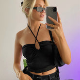 Top Neckholder mit Hosenträgern U-Kragen Bare Cropped Slim Fit Kurze Weste