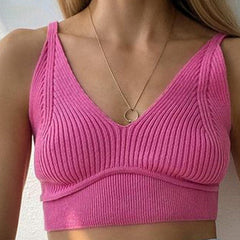 Casual off Shoulder Low Cut Slim Fit Knitted Solid Color Vest