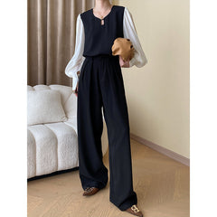 Sinan French Minority Early Advanced Sense Sheep Hooves Sleeve Slimming Contrast Color Stitching Shirt