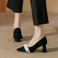Women's French Style Gentle Pointed High Graceful Black Heels