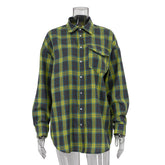 Retro All Matching Collared Loose Shirt Plaid Long Sleeve Pocket Shirt