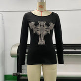 Crew Neck Long Sleeved T shirt Halloween Printed Tight Top