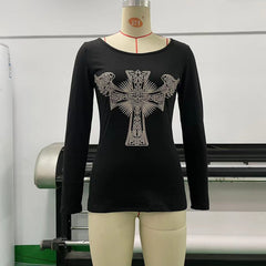 Crew Neck Long Sleeved T shirt Halloween Printed Tight Top