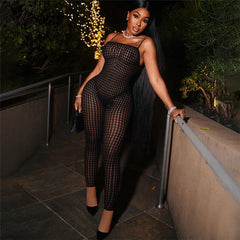 Cutout Etuikleid Skinny Mesh High Waist Lässige Einteilerhose