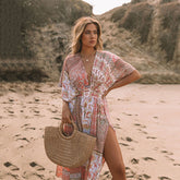 Robe longue imprimée style bohème, motif asymétrique irrégulier, imprimé plage, protection solaire, Hanfu