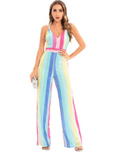 Trousers Retro Suspender Stripes Sequined Jumpsuit