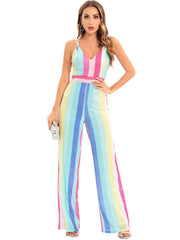 Trousers Retro Suspender Stripes Sequined Jumpsuit