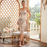 Ärmelloses elegantes Pailletten V-Ausschnitt rückenfreies Cocktail-Abendkleid Brautjungfernkleid kurz