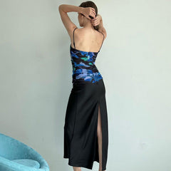 Robe nuisette à imprimé rétro, dos nu, couleur assortie