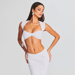 Robe longue blanche à franges foncées et fermeture éclair, tenue courte